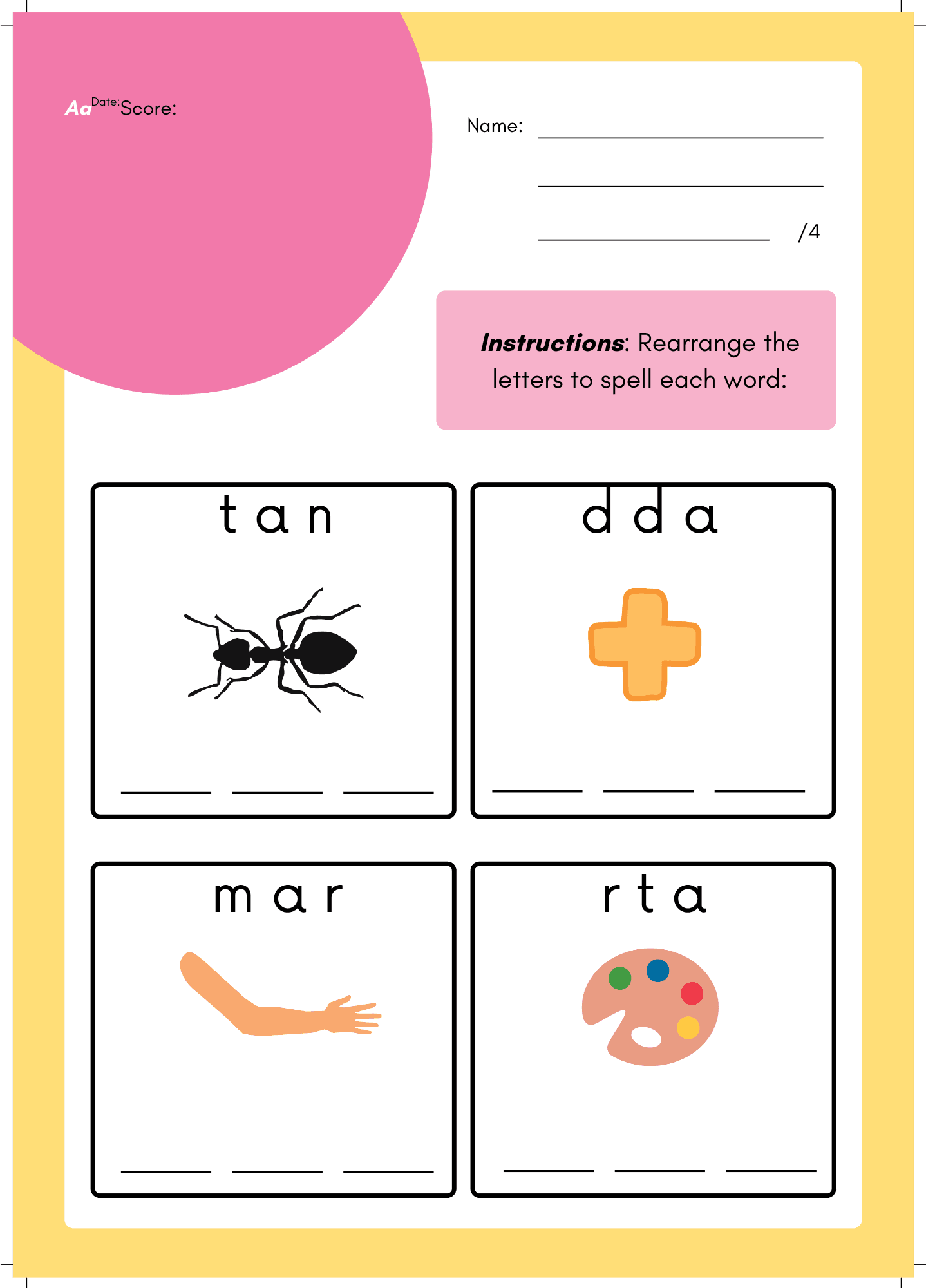 Alphabet Spelling Worksheets A–Z