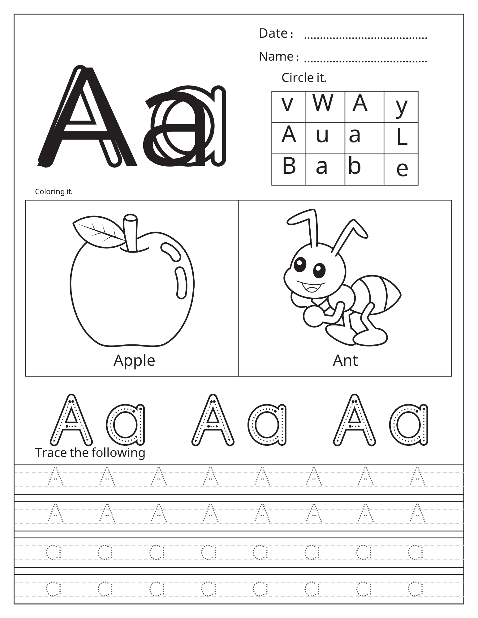 Alphabet Tracing & Colouring Worksheets A–Z