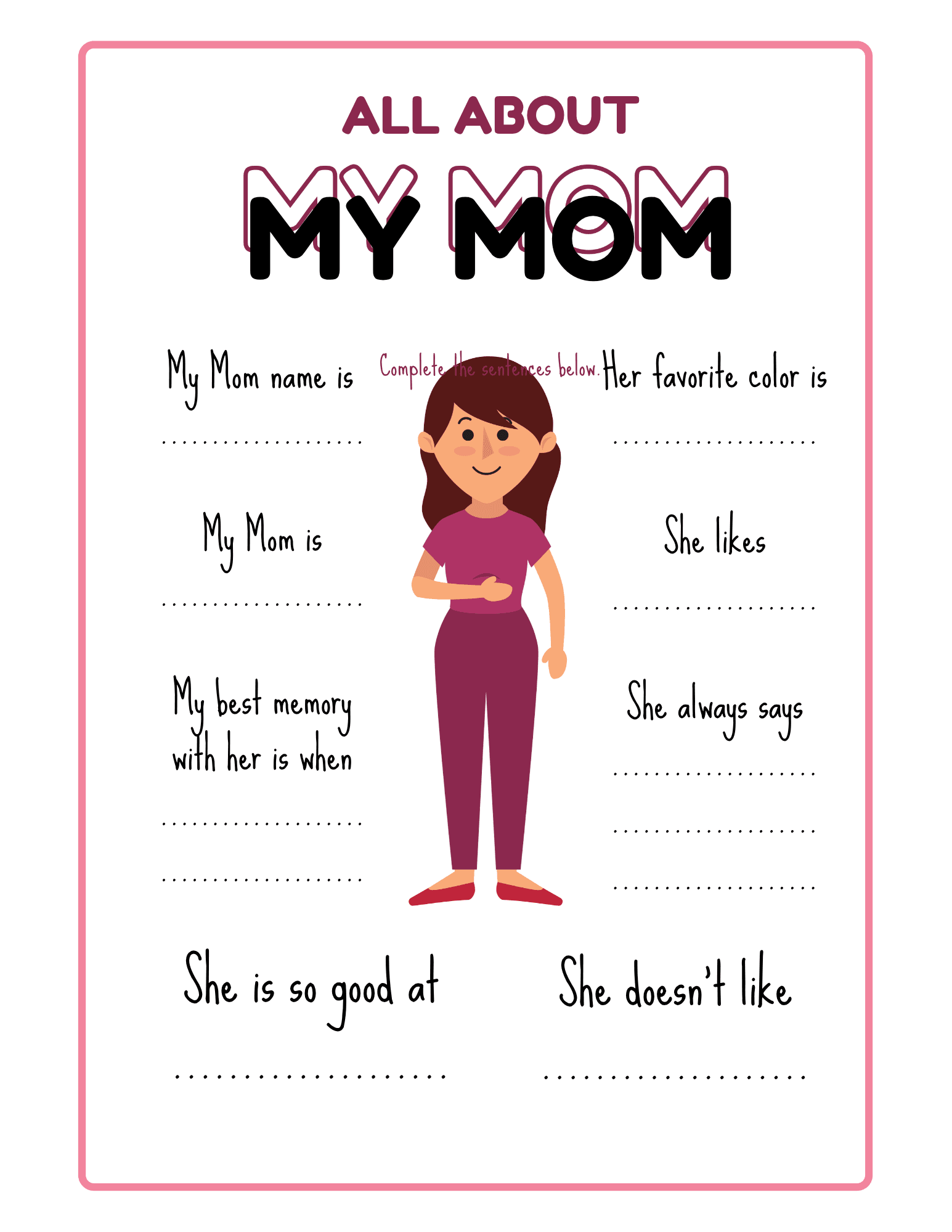 All About My Mom – Kids Activity Page