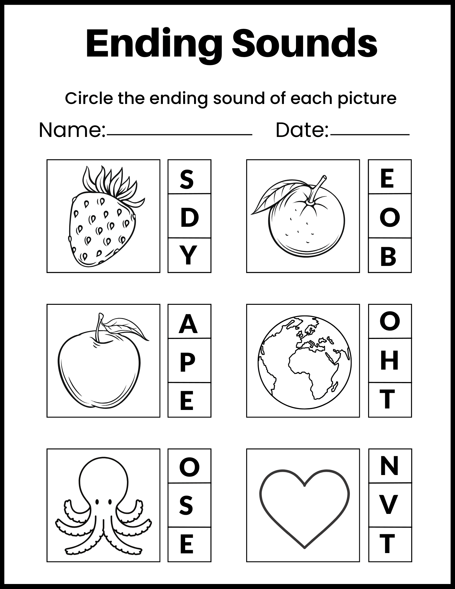 Ending Sounds Worksheets
